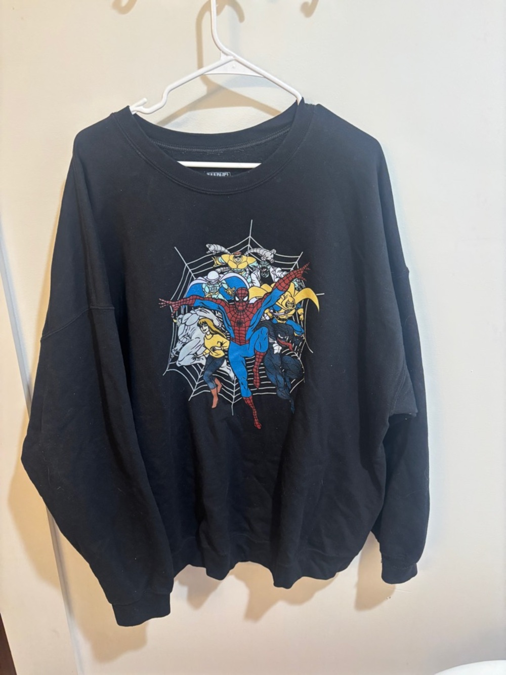 Marvel Black Crewneck with Spider-Man & Comic Ensemble Graphic